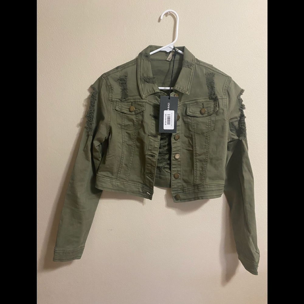 NWT American Bazi Green Distressed Jacket size Medium!